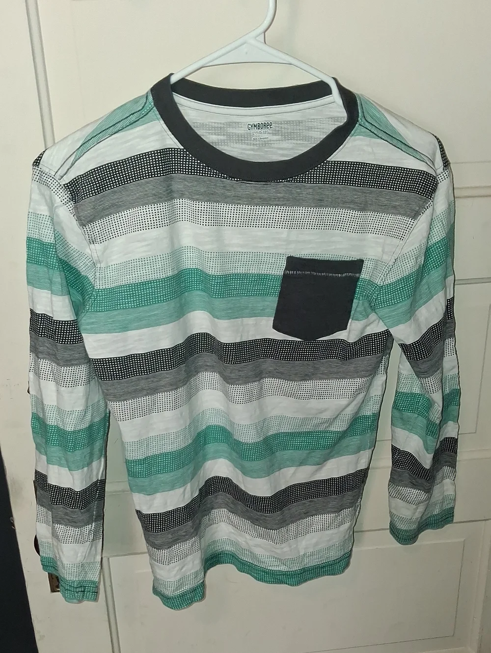 Gymboree  Long-Sleeve Striped Crew Neck Shirt - Green/Gray/White/Black